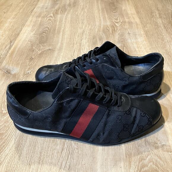 Gucci GG Signature Low Top Black Stripe Canvas CLEAN Shoes 117711 Mens Size 10 main image 6